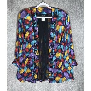 VTG‎ Diane Freis Original Georgette Open Sheer Burnout Blazer Womens Size L/XL